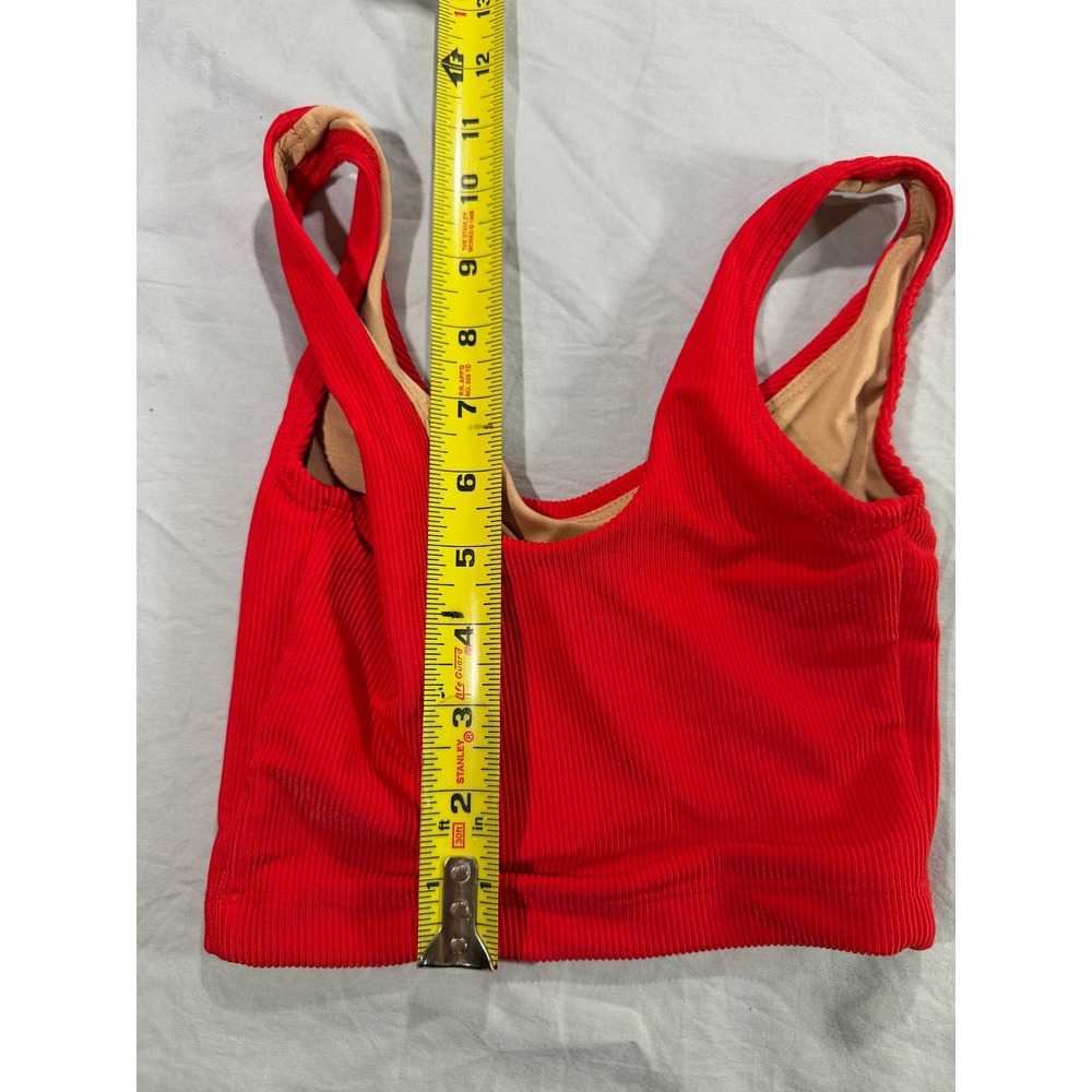 Womens Red Ribbed Knit Scoop Neck Crop Top Tank Double Layered Small - Picture 5 of 6